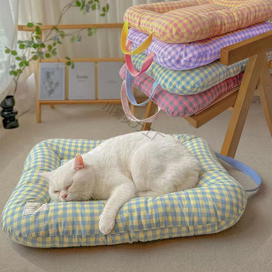 gingham cat bed